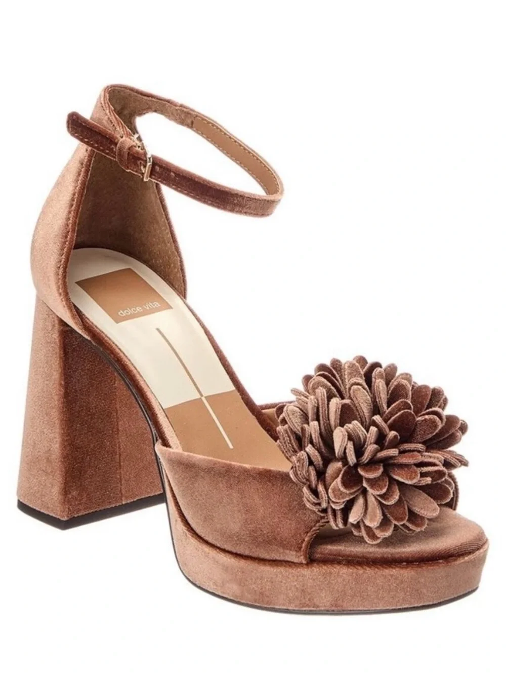 Dolce Vita Perel Dark Rose Velvet Platform Block Heels with Floral Pom New 10M